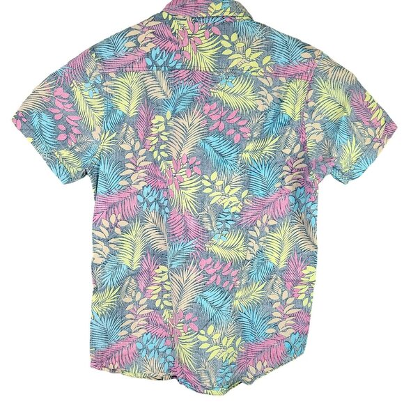 Plugg Mens S Colorful Fade Floral Button Up Short Sleeve Hawaiian Tropical Shirt - Picture 3 of 9